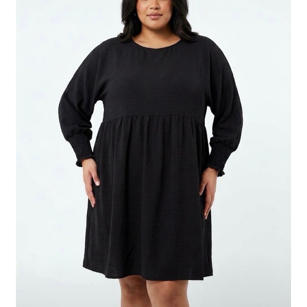 Dokotoo Black Smocked Cuff Babydoll Dress Long Sleeve 2XL NEW